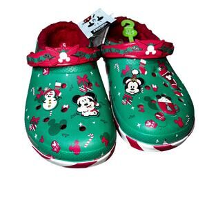 Disney's Mickey Mouse Minnie Mouse  Christmas Holiday lined crocs J6 W8 NEW